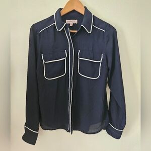 Philosophy navy and white blouse